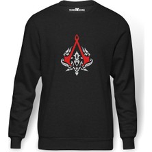 Tshirthane Assassin's Creed Baskılı Füme Erkek Örme Sweatshirt Uzun Kol