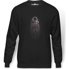 Tshirthane Astronot 02 Baskılı Füme Erkek Örme Sweatshirt Uzun Kol