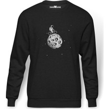 Tshirthane Astronot Ay Bisiklet Baskılı Füme Erkek Örme Sweatshirt Uzun Kol