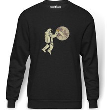 Tshirthane Astronot Cleaner Baskılı Füme Erkek Örme Sweatshirt Uzun Kol