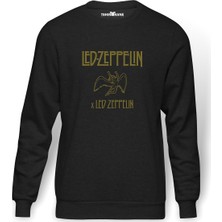 Tshirthane LED Zeppelin x LED Zeppelin Metal Baskılı Füme Erkek Örme Sweatshirt Uzun Kol