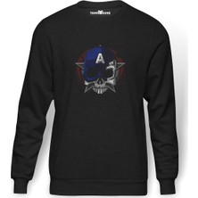 Tshirthane Captan America Skull Baskılı Füme Erkek Örme Sweatshirt Uzun Kol