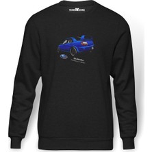 Tshirthane Subaru Baskılı Füme Erkek Örme Sweatshirt Uzun Kol