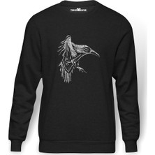 Tshirthane The Crow Of Ragnar  Baskılı Füme Erkek Örme Sweatshirt Uzun Kol