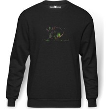 Tshirthane World Of Warcraft Grommash Hellscream  Baskılı Füme Erkek Örme Sweatshirt Uzun Kol