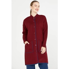Sementa Dik Yaka Cepli Uzun Triko Ceket - Bordo