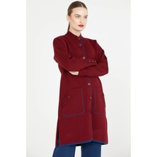 Sementa Dik Yaka Cepli Uzun Triko Ceket - Bordo