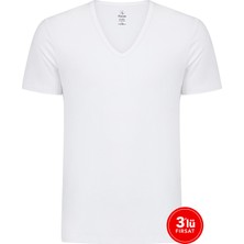 Sam Erkek Modal Derin V Yaka Tshirt 3'lü Paket - Beyaz