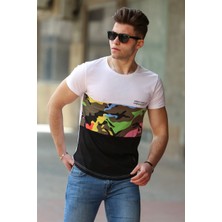 Madmext Kamuflaj Desenli Beyaz T-Shirt 3003