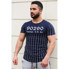 Madmext Bisiklet Yaka Çizgi Detaylı Lacivert T-Shirt 2863