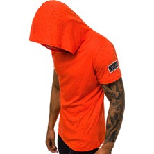 Madmext Yırtık Detaylı Turuncu Kapüşonlu T-Shirt 3069
