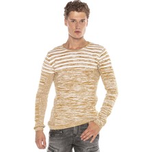 Cipo & Baxx CP223 Dokulu Bisiklet Yaka Slim Fit Camel Kazak