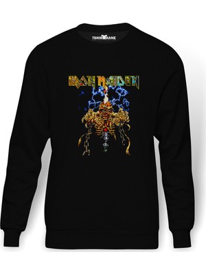 Tshirthane Maiden Eddie Metal Rock Baskılı Siyah Erkek Örme Sweatshirt Uzun Kol