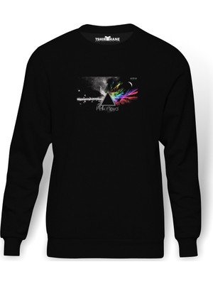 Tshirthane Pink Floyd In Coulds Dark Side Baskılı Siyah Erkek Örme Sweatshirt Uzun Kol