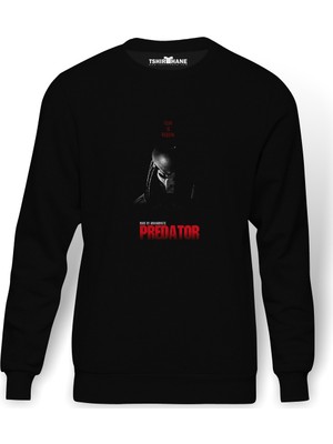 Tshirthane Predator Fear Is Reborn Baskılı Siyah Erkek Örme Sweatshirt Uzun Kol