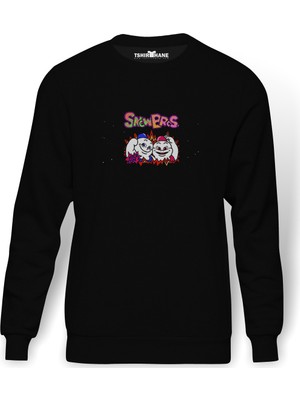 Tshirthane Snow Bros Nıck And Tom Baskılı Siyah Erkek Örme Sweatshirt Uzun Kol