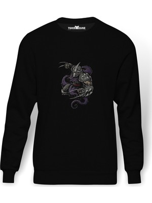 Tshirthane Teenage Mutant Ninja Turtles Vs Shredder Baskılı Siyah Erkek Örme Sweatshirt Uzun Kol