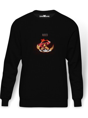 Tshirthane Uzumaki Naruto T Shirt Baskılı Siyah Erkek Örme Sweatshirt Uzun Kol