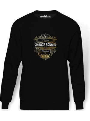 Tshirthane Vector Vintage Flyer Background Baskılı Siyah Erkek Örme Sweatshirt Uzun Kol