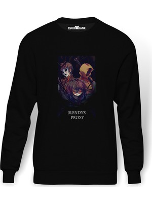 Tshirthane Anime Slendy's Proxy Baskılı Siyah Erkek Örme Sweatshirt Uzun Kol