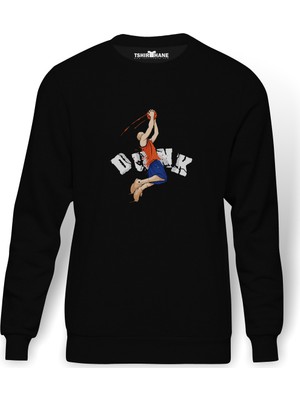 Tshirthane Basketball Slam Dunk Basketball Slam Dunk Baskılı Siyah Erkek Örme Sweatshirt Uzun Kol