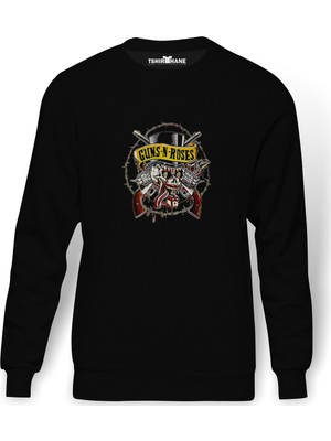 Tshirthane Guns N ROSES METAL Baskılı Siyah Erkek Örme Sweatshirt Uzun Kol