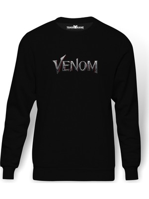 Tshirthane Venom Logo Baskılı Siyah Erkek Örme Sweatshirt Uzun kol