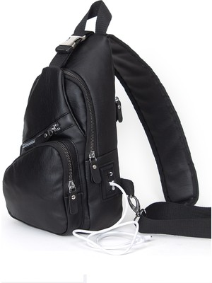 Newish Polo Body Bag Çapraz Sırt Çantası USB Kablo Çıkışlı-Yıkama Deri