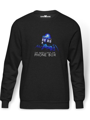 Tshirthane Doctor Who Angels Have The Phone Baskılı Füme Erkek Örme Sweatshirt Uzun Kol