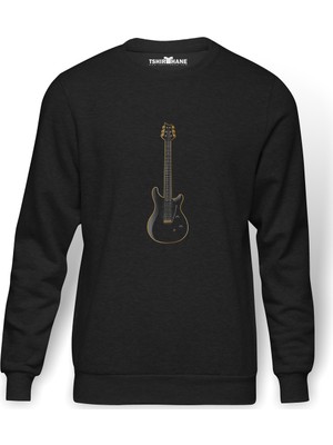 Tshirthane Drawing Classic Guitar Gold 3D Müzik Baskılı Füme Erkek Örme Sweatshirt Uzun Kol