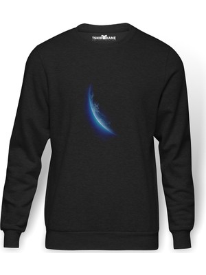 Tshirthane Dünya Mavi Baskılı Füme Erkek Örme Sweatshirt Uzun Kol
