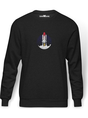 Tshirthane Nasa Logo Baskılı Füme Erkek Örme Sweatshirt Uzun Kol