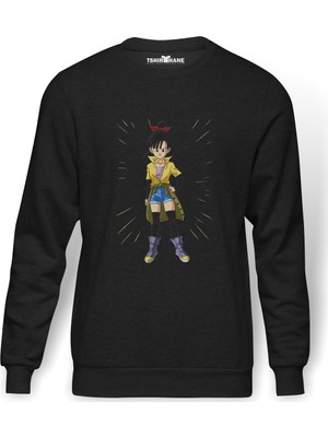 Tshirthane Anime Dragon Ball Baskılı Füme Erkek Örme Sweatshirt Uzun Kol