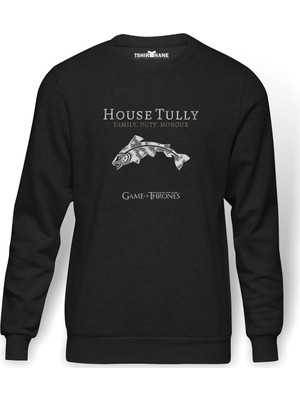 Tshirthane G O T House Tully  Baskılı Füme Erkek Örme Sweatshirt Uzun Kol