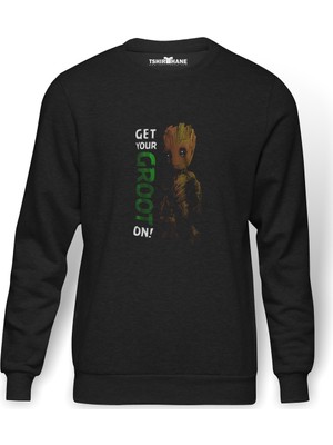 Tshirthane Get Your Groot On  Baskılı Füme Erkek Örme Sweatshirt Uzun Kol