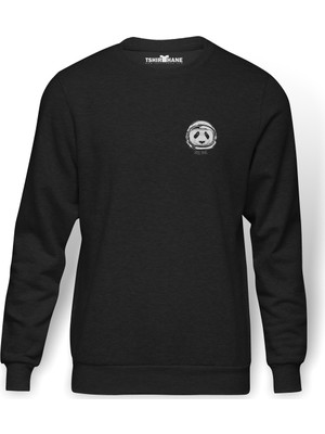Tshirthane Göğüs Uzay Panda Baskılı Füme Erkek Örme Sweatshirt Uzun Kol