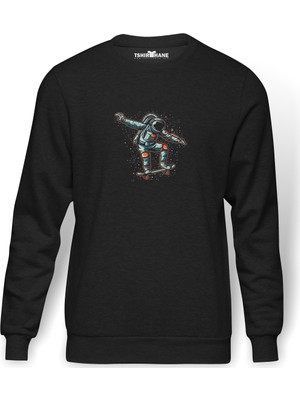 Tshirthane Astronaut Skateboarding By Plastic Ghost On Baskılı Füme Erkek Örme Sweatshirt Uzun Kol