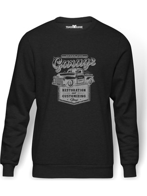 Tshirthane Retro Car Araba Baskılı Füme Erkek Örme Sweatshirt Uzun Kol