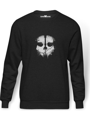 Tshirthane Call Of Duty Ghosts Mask  Baskılı Füme Erkek Örme Sweatshirt Uzun Kol