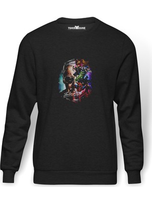 Tshirthane Marvel Stan Lee Brush  Baskılı Füme Erkek Örme Sweatshirt Uzun Kol