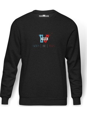 Tshirthane Twenty One Pilots Baskılı Füme Erkek Örme Sweatshirt Uzun Kol