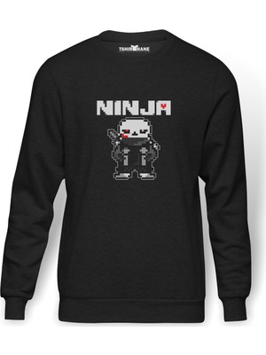 Tshirthane Undertale Ninja Baskılı Füme Erkek Örme Sweatshirt Uzun Kol
