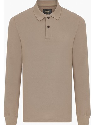 Hateko Erkek %100 Pamuk Taş Rengi Uzun Kollu Polo Yaka Tişört