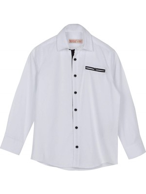 Silversun Beyaz Ren Kli Uzun Kol Önden Düğmeli Cepli Klasik Erkek Çocuk Gömlek|gc 316359