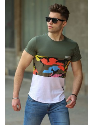 Madmext Kamuflaj Desenli Haki T-Shirt 3003