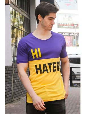 Madmext Renk Bloklu Baskılı Mor T-Shirt 3089