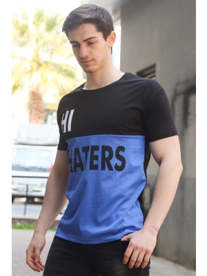 Madmext Renk Bloklu Baskılı Siyah T-Shirt 3089