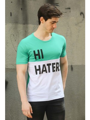 Madmext Renk Bloklu Baskılı Yeşil T-Shirt 3089