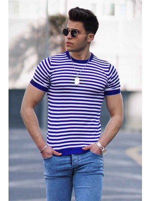 Madmext Bisiklet Yaka Saks Erkek Triko T-Shirt 4602 (13-A-6)