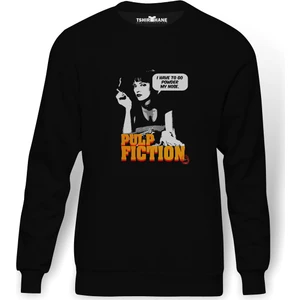Pulp Fiction Baskılı Siyah Erkek Örme Sweatshirt Uzun Kol